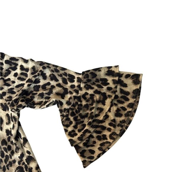 Allison Joy Leopard Print Dress XS With Ruffled Sleeves & Keyhole Back - Picture 4 of 5